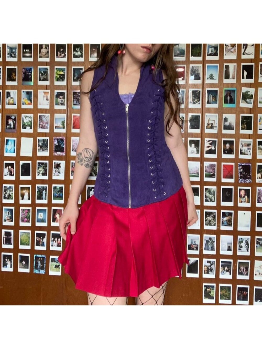Purple Faux Suede Laced Zip Top